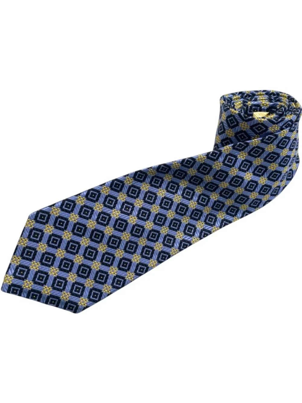 Robert Talbott Estate Silk Tie Blue Gold Geometric Pattern